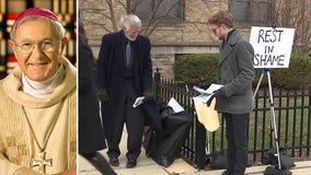 Former Milwaukee Bishop Sklba funeral, protesters gather outside