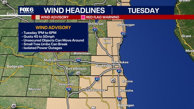 Strong winds in southeast Wisconsin this week; gust from 30-50 mph