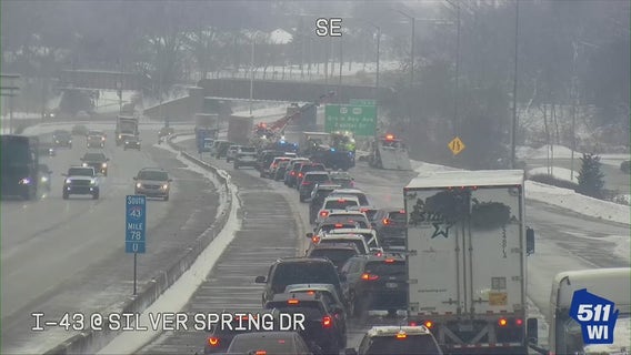 I-43 southbound accident at Silver Spring, semi flipped on its side