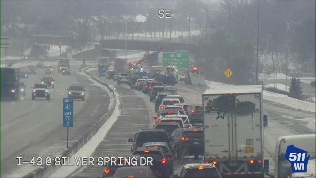 I-43 southbound accident at Silver Spring, semi flipped on its side