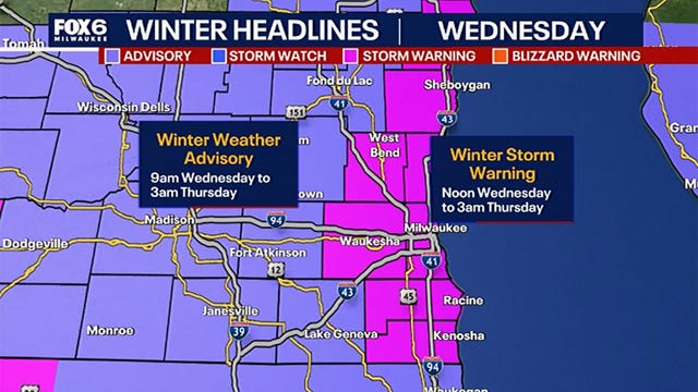 Wisconsin winter storm warning; weather advisory will take effect Wednesday
