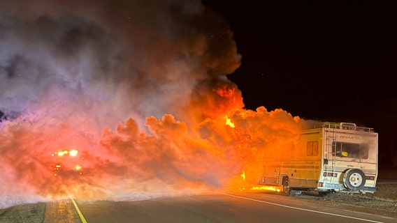 RV fire near Ozaukee-Sheboygan county line, driver evaluated at scene