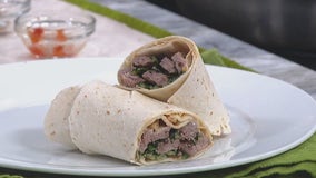 Grilled Szechuan steak & Bok Choy wraps with spicy peanut mayonnaise: recipe