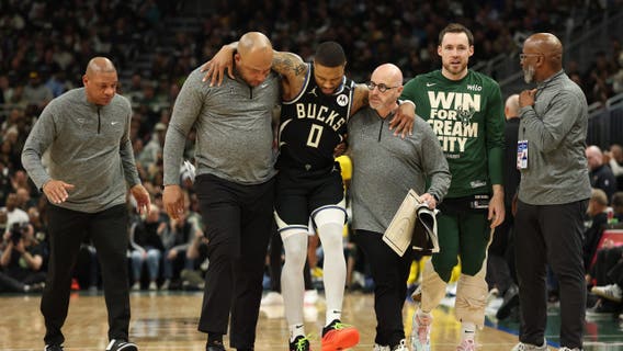 Bucks' Lillard leaves Game 4 of Pacers series with injury to left leg
