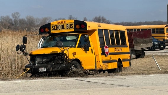 3-vehicle crash involving school bus northeast of West Bend, 4 hurt