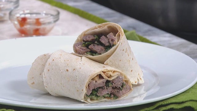 Grilled Szechuan steak & Bok Choy wraps with spicy peanut mayonnaise: recipe