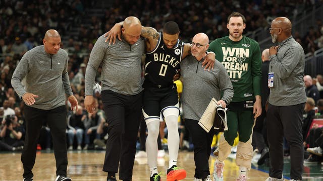 Bucks' Lillard leaves Game 4 of Pacers series with injury to left leg