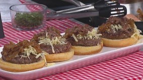 French onion open-faced burgers & old south burgers with peach compote: recipes