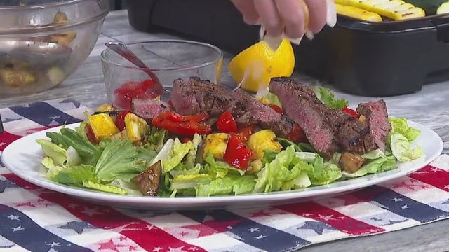 Steak and grilled ratatouille salad: recipe