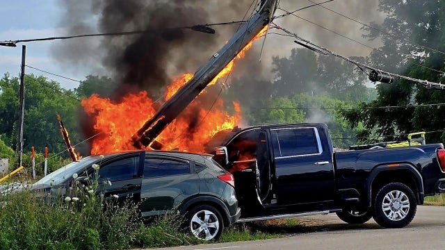 Kenosha County crash; 2 vehicles hit power pole, catch fire
