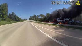 Semi crash, fire in River Hills; new video shows police response