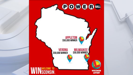 3 winning $50,000 Powerball tickets sold in Milwaukee, Appleton, Verona