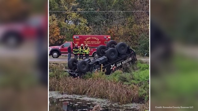 Mission BBQ truck overturns in Kenosha County, 2 taken to hospital