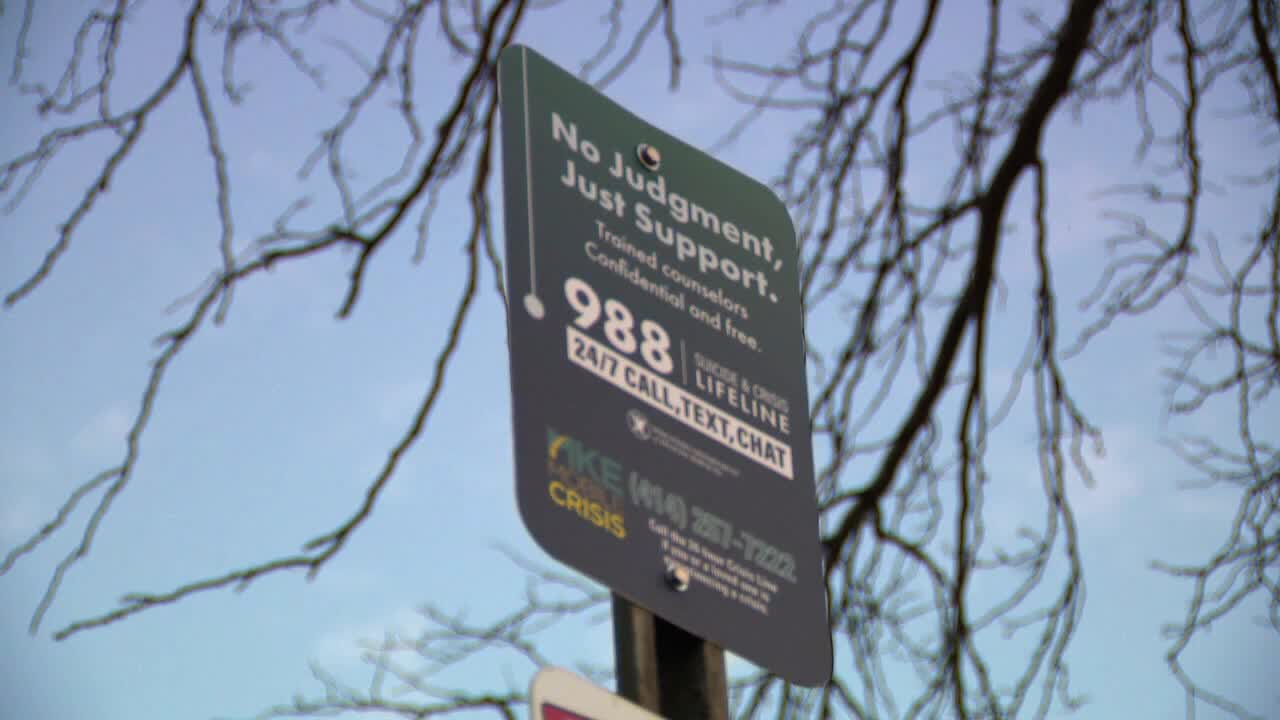 Milwaukee County Parks suicide prevention signs; message of help, hope
