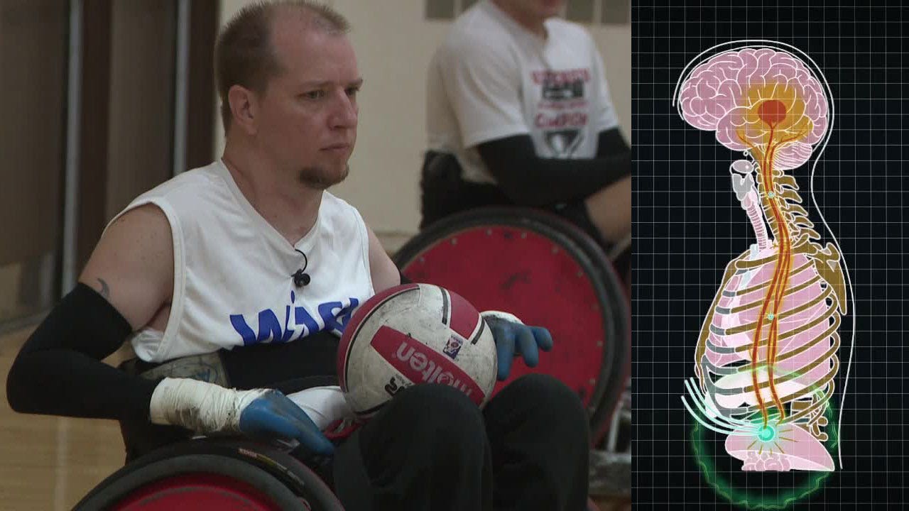 Spinal cord injuries; Wheelchair rugby athlete helps with key
