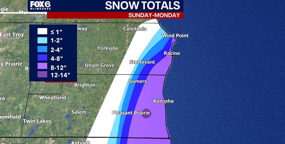 Southeast Wisconsin lake-effect snow totals for Nov. 10, 2025