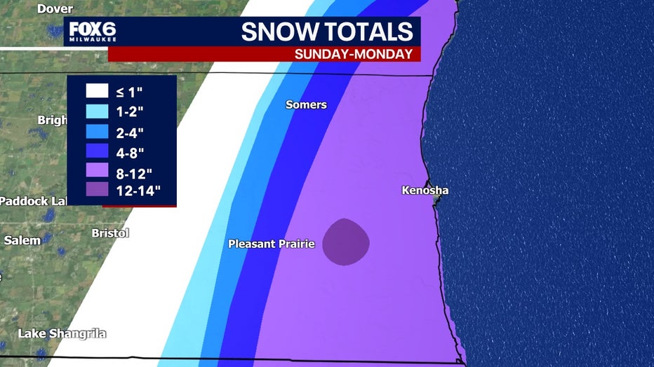 Southeast Wisconsin lake-effect snow totals for Nov. 10, 2025