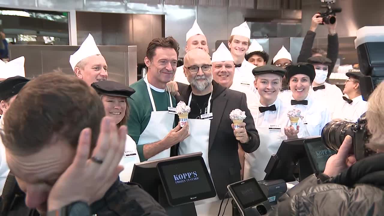 Hugh Jackman serves Kopp's Frozen Custard to adoring movie fans