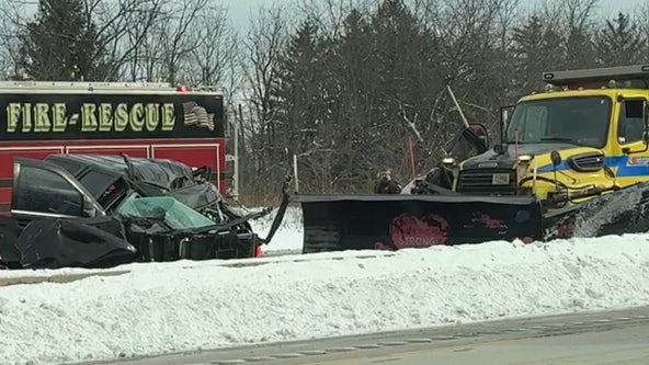 Waukesha County I-94 crash, vehicle rear-ends snowplow; 1 dead