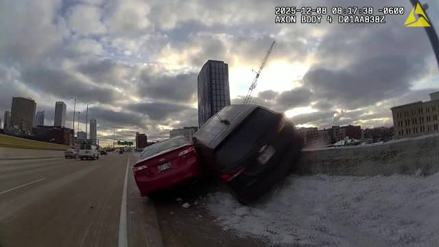 Video: I-794 crash, vehicles against freeway wall; federal agent rescued