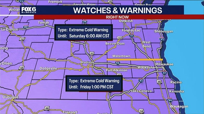 Wisconsin extreme cold warning Friday, advisory to follow