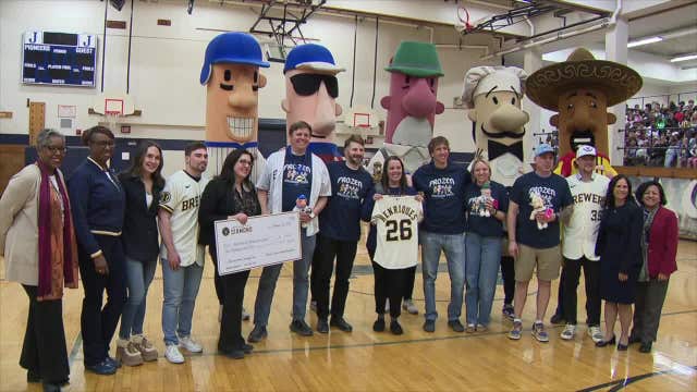 Milwaukee Brewers bring Frozen Sausage Tour to school