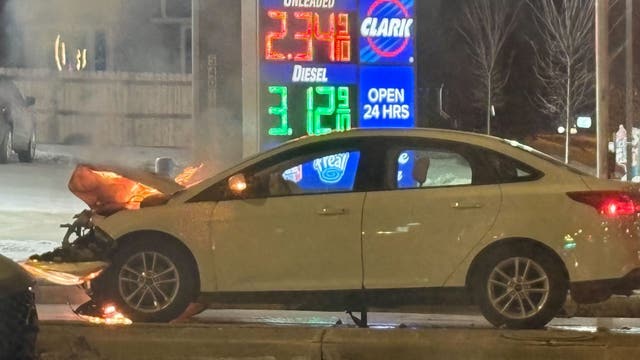 Crash, vehicle fire in West Allis; OWI arrest made, no injuries