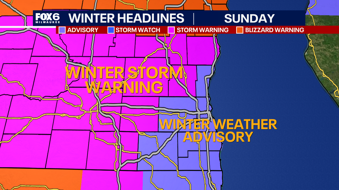 Wisconsin winter storm warnings and advisories Sunday into Monday