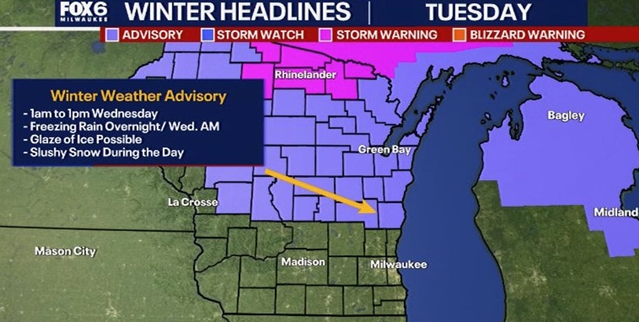 Severe storms possible Tuesday night, winter weather advisory