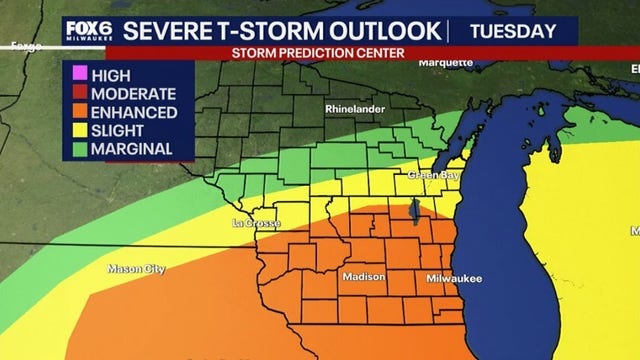 Wisconsin severe weather risk: Storms redevelop Tuesday afternoon, evening