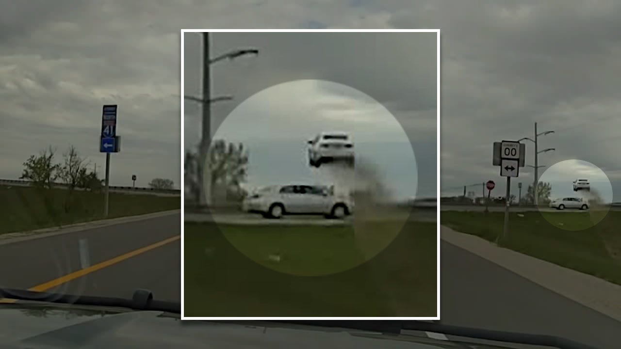 Fond du Lac County chase, car flies over traffic while fleeing
