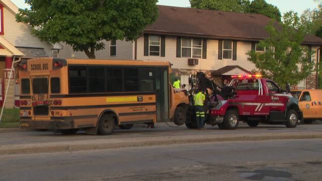 Milwaukee school bus crashes into apartment building; driver hurt