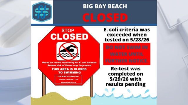 Big Bay beach in Whitefish Bay closed due to high E. coli levels