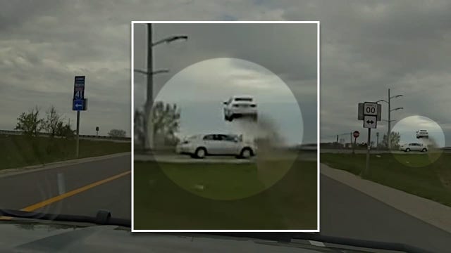 Fond du Lac County chase, car flies over traffic while fleeing
