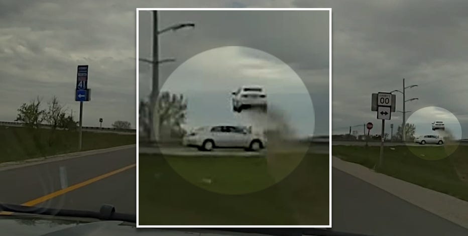 Fond du Lac County chase, car flies over traffic while fleeing