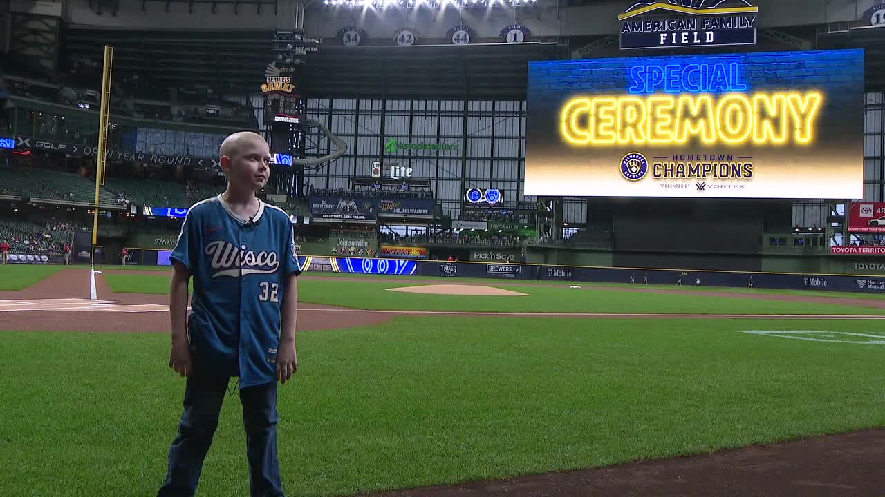 Brewers fan honored; 10-year-old cancer survivor gets VIP night