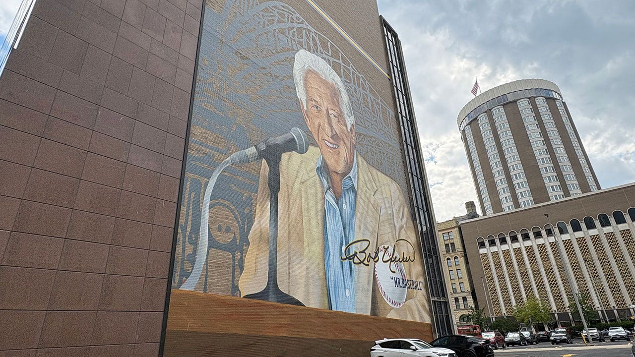 Bob Uecker mural tailgate-themed celebration in downtown Milwaukee