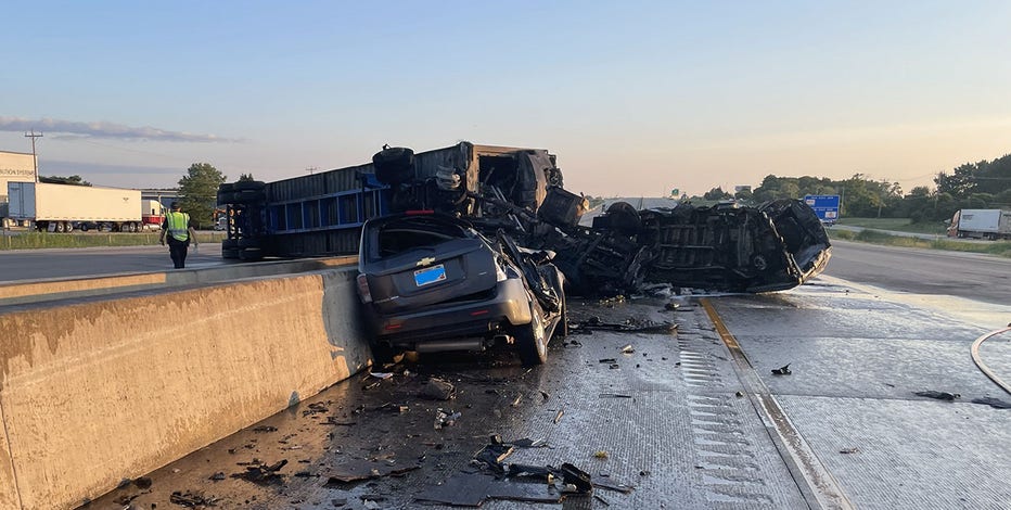 Racine County I-94 crashes, semi fires shut down traffic