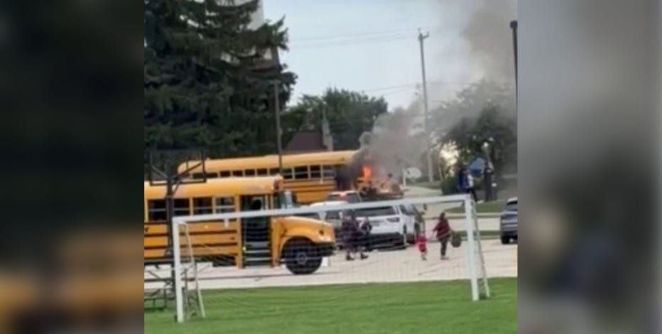 Oak Creek school bus fire; 2 kids removed, no injuries