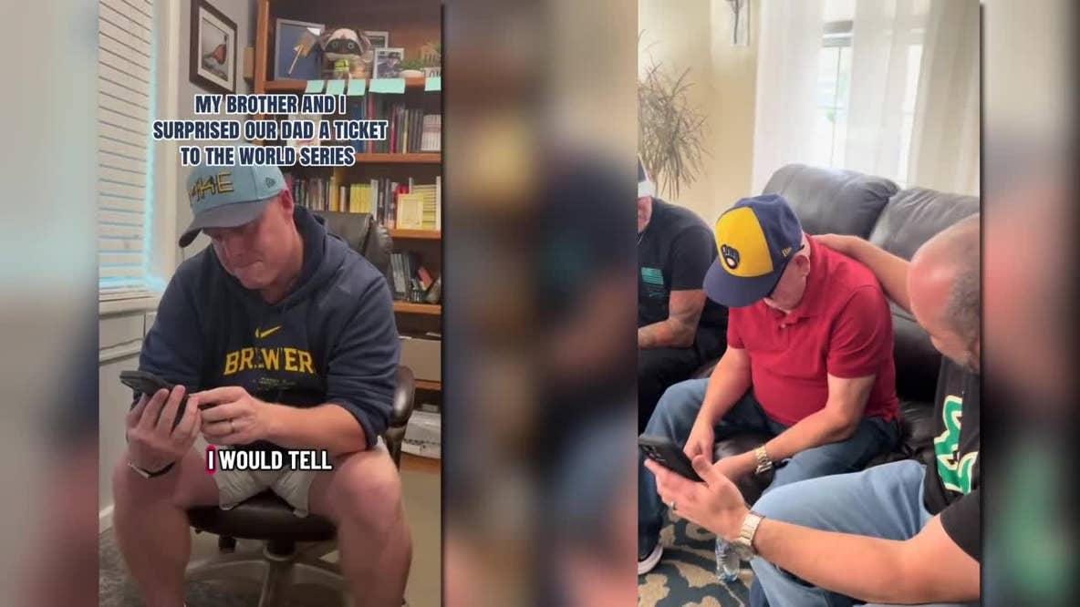 World Series: Brewers fans surprise their dads with Game 1 tickets