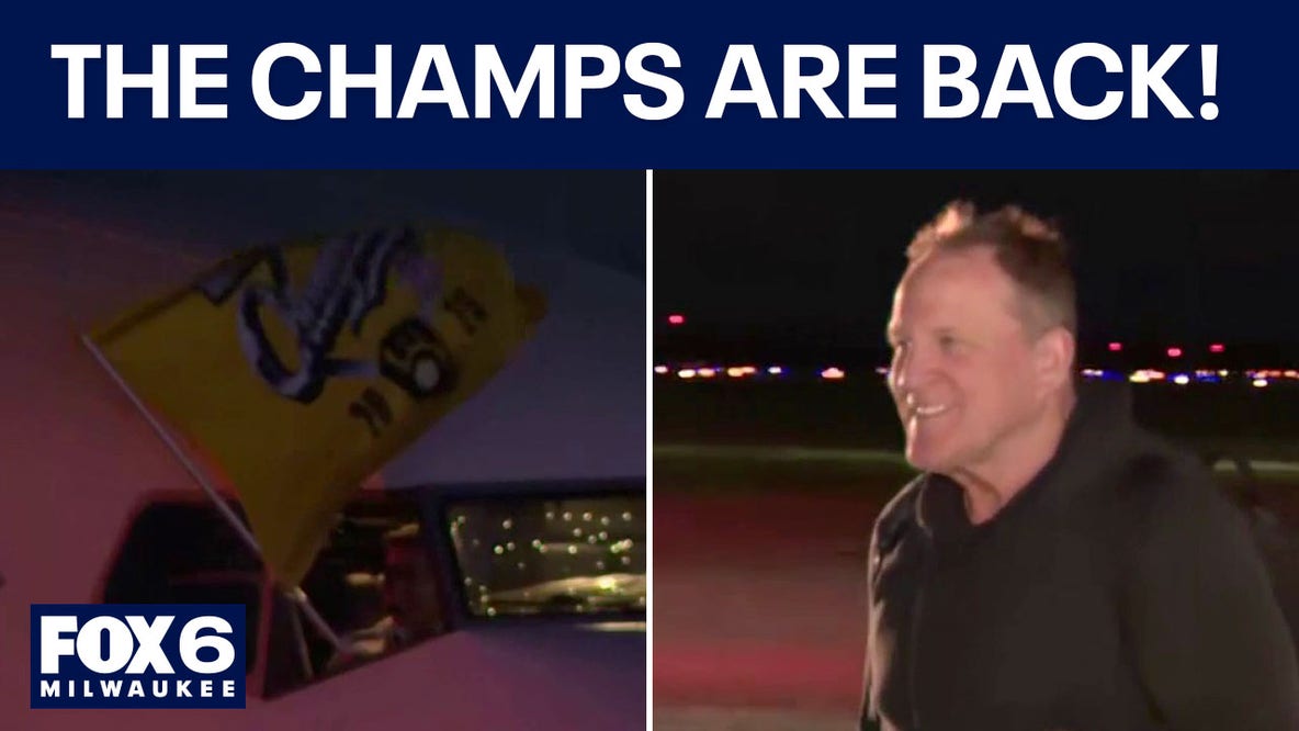 WATCH: Brewers land in Milwaukee after winning NLCS