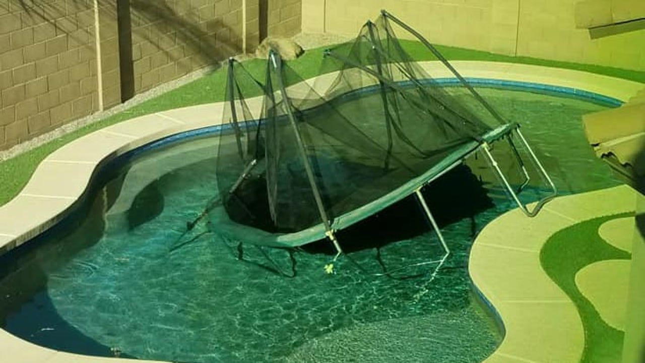Winds blow trampoline through Gilbert backyards, into pool