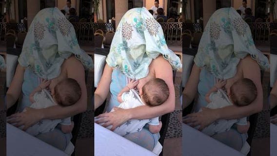 Breastfeeding mom told to cover up, instead puts cloth over own face