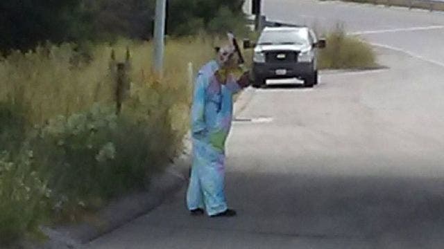 Clown holding bloody machete spooks highway drivers