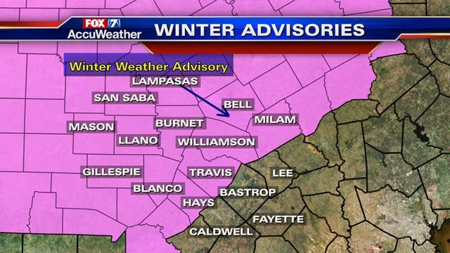 Winter Weather Advisory is in effect for much of Central Texas