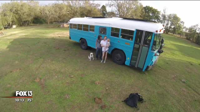 Family moves into school bus, sells everything to live life on the road