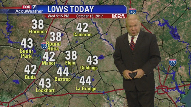 Evening weather forecast for Wednesday, October 18, 2017