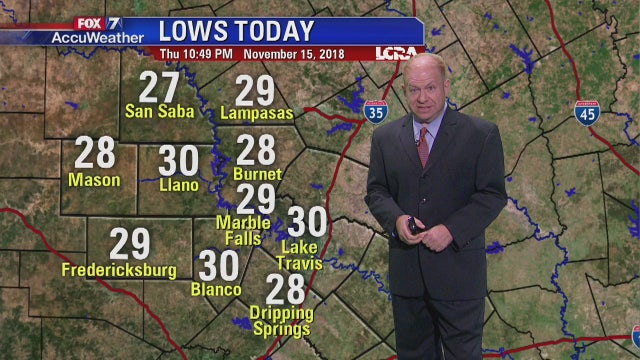 Evening weather forecast for Thursday, November 15, 2018