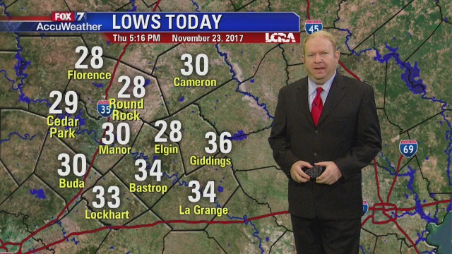 Evening weather forecast for Thursday, November 23, 2017