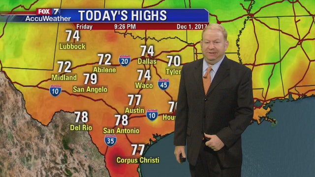 Evening weather forecast for Friday, December 1, 2017